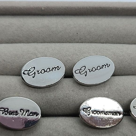 GROOM Wedding Cufflinks Silver Engraved Bridal Party Formal Tuxedo Cuff Links - Picture 3 of 5